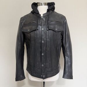 First Classics Black Leather Riding Jacket Men XS Lined Hooded Cool Weather Ride